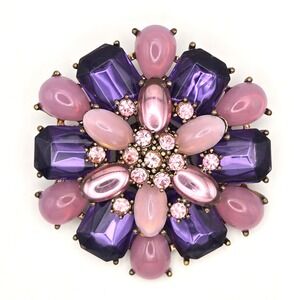 Fortunoff‎ Vintage Purple Pink Rhinestone Cabochon Flower Brooch Pin 2.5 Inch
